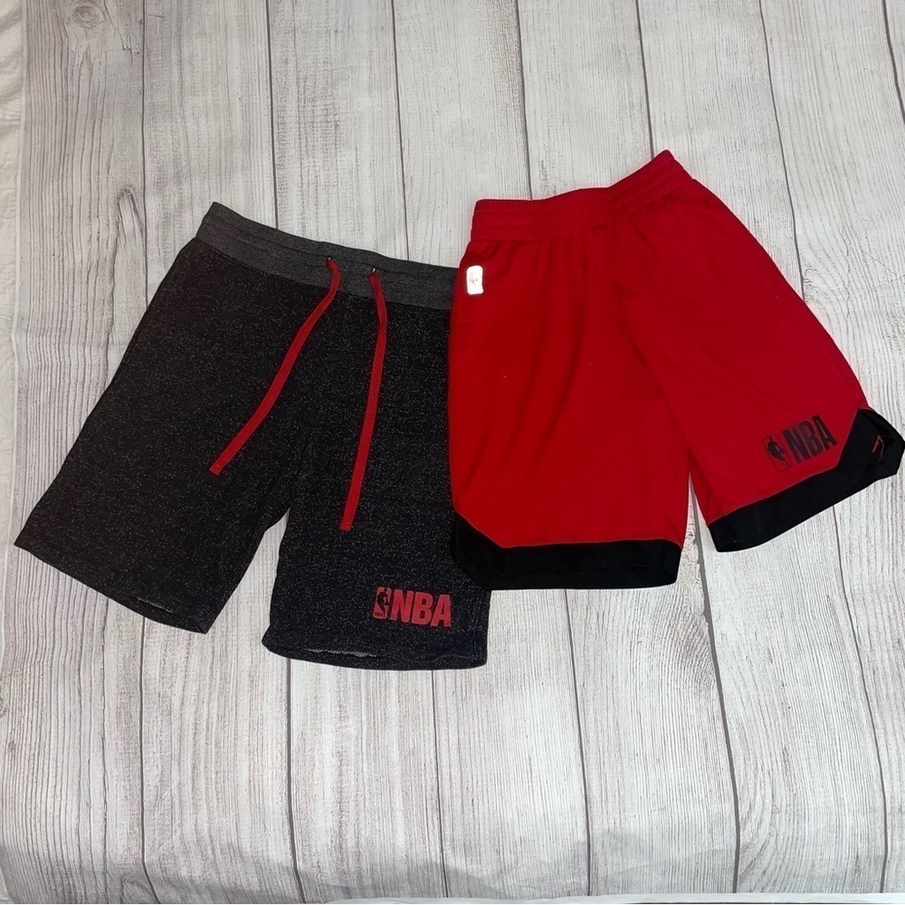 Men’s NBA Basketball Shorts TWO PAIR Red & Black Sizes Small & Medium